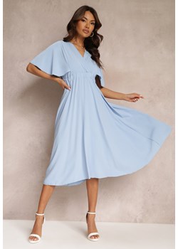 Niebieska Sukienka z Gumką w Talii Krótkim Rękawem i Kopertowym Dekoltem Kelila ze sklepu Renee odzież w kategorii Sukienki - zdjęcie 157110303