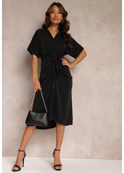 Czarna Sukienka Koszulowa Wiązana z Przodu z Marszczeniem Raimona ze sklepu Renee odzież w kategorii Sukienki - zdjęcie 157110313