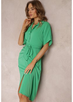 Zielona Sukienka Koszulowa Wiązana z Przodu z Marszczeniem Raimona ze sklepu Renee odzież w kategorii Sukienki - zdjęcie 157110323