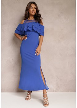 Granatowa Sukienka Taliowana z Falbanką Lariphelia ze sklepu Renee odzież w kategorii Sukienki - zdjęcie 157110493