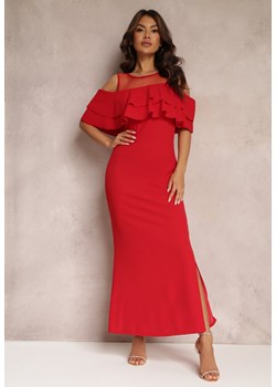 Czerwona Sukienka Taliowana z Falbanką Lariphelia ze sklepu Renee odzież w kategorii Sukienki - zdjęcie 157110503