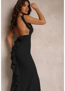 Czarna Sukienka z Odkrytymi Plecami i Falbanką Euneta ze sklepu Renee odzież w kategorii Sukienki - zdjęcie 157110513