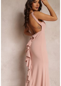 Różowa Sukienka z Odkrytymi Plecami i Falbanką Euneta ze sklepu Renee odzież w kategorii Sukienki - zdjęcie 157110523