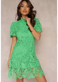 Zielona Sukienka z Koronkowym Haftem Paisley i Bufiastymi Rękawami Briena ze sklepu Renee odzież w kategorii Sukienki - zdjęcie 157110611
