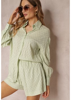 Zielony 2-częściowy Komplet z Elegancką Koszulą Oversize i Szortami Aphinthe ze sklepu Renee odzież w kategorii Komplety i garnitury damskie - zdjęcie 157110731
