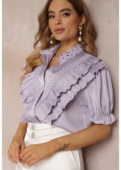 Fioletowa Koszula z Koronkowym Kołnierzem i Falbankami Neria ze sklepu Renee odzież w kategorii Koszule damskie - zdjęcie 157110791