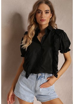 Czarna Koszula z Ozdobnymi Rękawami i Falbankami z Przodu Johna ze sklepu Renee odzież w kategorii Koszule damskie - zdjęcie 157110801
