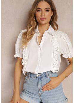Biała Koszula z Ozdobnymi Rękawami i Falbankami z Przodu Johna ze sklepu Renee odzież w kategorii Koszule damskie - zdjęcie 157110821