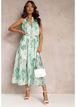 Zielona Rozkloszowana Sukienka w Kwiaty z Paskiem Ademora ze sklepu Renee odzież w kategorii Sukienki - zdjęcie 157110991