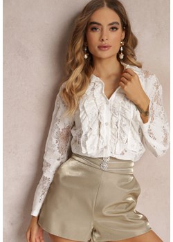 Biała Koszula z Falbankami z Koronkowej Tkaniny Danya ze sklepu Renee odzież w kategorii Koszule damskie - zdjęcie 157111072
