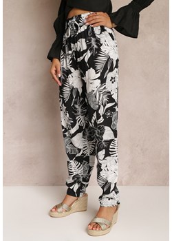 Czarne Wiskozowe Spodnie z Gumką w Talii Gejiro ze sklepu Renee odzież w kategorii Spodnie damskie - zdjęcie 157111184