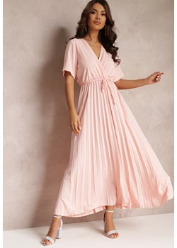 Różowa Rozkloszowana Sukienka Plisowana z Wiązanym Paskiem Eilemona ze sklepu Renee odzież w kategorii Sukienki - zdjęcie 157111381