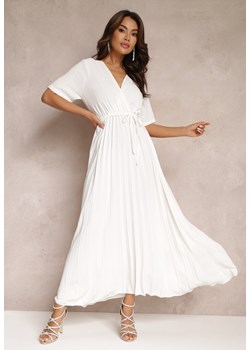 Biała Rozkloszowana Sukienka Plisowana z Wiązanym Paskiem Eilemona ze sklepu Renee odzież w kategorii Sukienki - zdjęcie 157111391