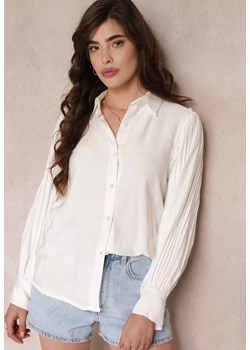Biała Koszula z Ozdobnymi Rękawami z Plisowanej Tkaniny Zemona ze sklepu Renee odzież w kategorii Koszule damskie - zdjęcie 157111421