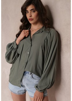 Ciemnozielona Koszula Nietoperz z Wiskozą Caile ze sklepu Renee odzież w kategorii Koszule damskie - zdjęcie 157111441