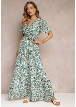 Zielona Sukienka Maxi z Wiskozy z Gumką i Materiałowym Paskiem w Talii Dionelia ze sklepu Renee odzież w kategorii Sukienki - zdjęcie 157111733