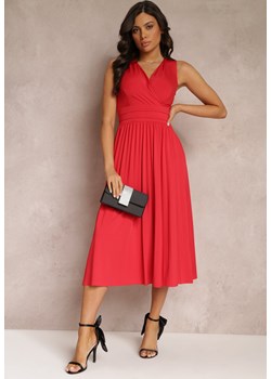 Czerwona Sukienka z Kopertowym Dekoltem i Plisowanym Dołem Anamarie ze sklepu Renee odzież w kategorii Sukienki - zdjęcie 157111953