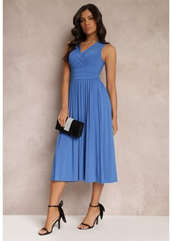 Niebieska Sukienka z Kopertowym Dekoltem i Plisowanym Dołem Anamarie ze sklepu Renee odzież w kategorii Sukienki - zdjęcie 157111963