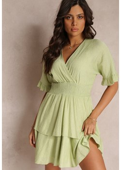 Zielona Zwiewna Sukienka Mini z Falbankami i Szeroką Gumką w Talii Olleanne ze sklepu Renee odzież w kategorii Sukienki - zdjęcie 157111993