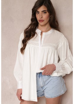 Biała Koszula z Bawełny z Ozdobnymi Wstawkami Lakinia ze sklepu Renee odzież w kategorii Koszule damskie - zdjęcie 157112023