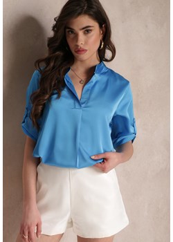 Niebieska Bluzka z Głębokim Dekoltem i Przedłużonym Tyłem Nilani ze sklepu Renee odzież w kategorii Bluzki damskie - zdjęcie 157112262