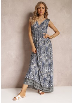 Niebiesko-Granatowa Wiskozowa Sukienka Maxi o Wzorze Paisley z Cienkimi Gumkami w Talii Trueth ze sklepu Renee odzież w kategorii Sukienki - zdjęcie 157112322