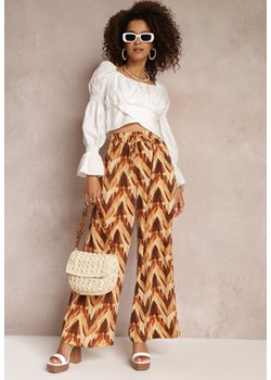 Beżowe Szerokie Spodnie z Gumką i Wiązaniem w Talii Vayolet ze sklepu Renee odzież w kategorii Spodnie damskie - zdjęcie 157112412