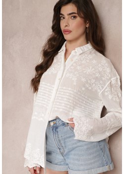 Biała Przezroczysta Koszula z Bawełny z Haftem w Kwiatki Kariela ze sklepu Renee odzież w kategorii Koszule damskie - zdjęcie 157112482