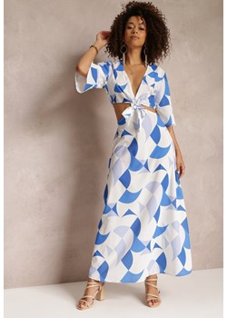 Niebieska Kopertowa Sukienka Maxi z Rozkloszowanym Dołem i Wiązaniem Alylina ze sklepu Renee odzież w kategorii Sukienki - zdjęcie 157112532