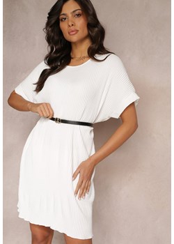 Biała Sukienka Mini Plisowana z Paskiem z Imitacji Skóry Dasima ze sklepu Renee odzież w kategorii Sukienki - zdjęcie 157112672