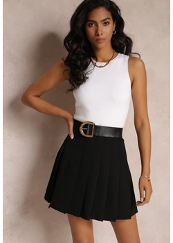 Czarna Spódnica Mini z Zakładkami i Paskiem z Klamrą Crosba ze sklepu Renee odzież w kategorii Spódnice - zdjęcie 157112912