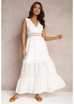 Biała Bawełniana Sukienka z Koronkowymi Wstawkami i Gumkami w Talii Gabina ze sklepu Renee odzież w kategorii Sukienki - zdjęcie 157113052
