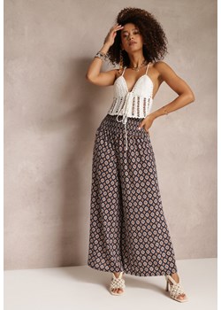 Granatowe Szerokie Spodnie Kuloty z Gumką w Pasie Zaphelia ze sklepu Renee odzież w kategorii Spodnie damskie - zdjęcie 157113571