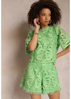 Zielony Koronkowy Komplet 2-częściowy z Bluzką i Szortami Takinn ze sklepu Renee odzież w kategorii Komplety i garnitury damskie - zdjęcie 157113741