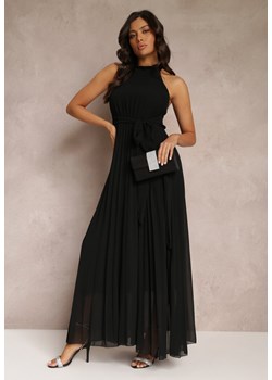 Czarna Sukienka Maxi bez Rękawów z Gumką w Talii z Plisowanej Tkaniny Pesstia ze sklepu Renee odzież w kategorii Sukienki - zdjęcie 157114131