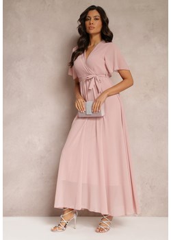 Różowa Plisowana Sukienka z Kopertowym Dekoltem i Gumką w Talii Dimitris ze sklepu Renee odzież w kategorii Sukienki - zdjęcie 157114171
