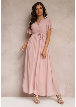Różowa Plisowana Sukienka z Kopertowym Dekoltem i Gumką w Talii Dimitris ze sklepu Renee odzież w kategorii Sukienki - zdjęcie 157114172