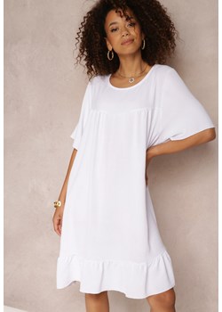 Biała Rozkloszowana Sukienka z Krótkimi Rękawami i Falbanką na Dole Marilona ze sklepu Renee odzież w kategorii Sukienki - zdjęcie 157114283