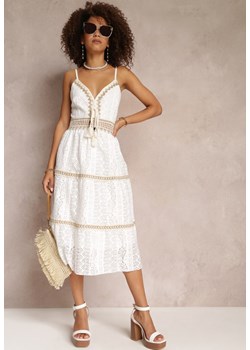 Biała Koronkowa Sukienka Midi na Ramiączkach z Falbankami Tajae ze sklepu Renee odzież w kategorii Sukienki - zdjęcie 157114660