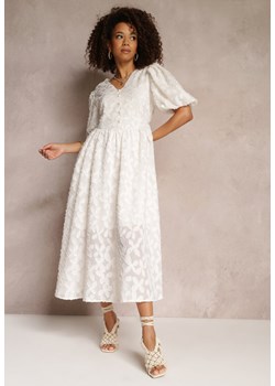 Jasnobeżowa Koronkowa Sukienka Midi z Wiskozy Olikis ze sklepu Renee odzież w kategorii Sukienki - zdjęcie 157114720