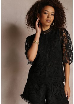 Czarna Bluzka z Krótkimi Rękawami z Ażurowej Tkaniny Anisela ze sklepu Renee odzież w kategorii Bluzki damskie - zdjęcie 157114730