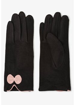 Czarno-Różowe Ocieplone Rękawiczki z Kokardką Femaze ze sklepu Renee odzież w kategorii Rękawiczki damskie - zdjęcie 157115130