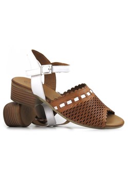 Skórzane sandały damskie na obcasie - PIAZZA 910004-21, brązowe ze sklepu ulubioneobuwie w kategorii Sandały damskie - zdjęcie 157117641