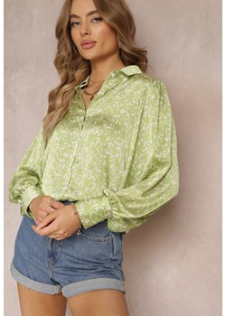 Zielona Kwiecista Koszula z Bufiastym Rękawem z Mankietem Aris ze sklepu Renee odzież w kategorii Koszule damskie - zdjęcie 157119614