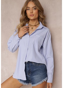 Niebieska Asymetryczna Koszula z Guzikami i Kieszenią w Paski Rylana ze sklepu Renee odzież w kategorii Koszule damskie - zdjęcie 157119864