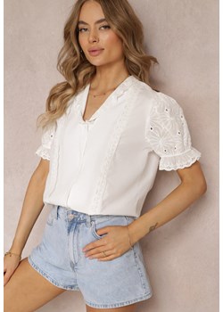 Biała Koszula z Bufiastymi Rękawami i Koronkowymi Wstawkami Rathima ze sklepu Renee odzież w kategorii Koszule damskie - zdjęcie 157119904