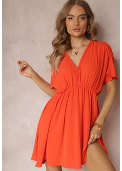 Pomarańczowa Sukienka Mini z Ozdobnym Dekoltem i Gumką w Talii Itana ze sklepu Renee odzież w kategorii Sukienki - zdjęcie 157120194