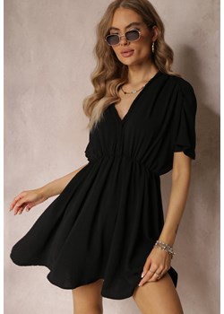 Czarna Sukienka Mini z Ozdobnym Dekoltem i Gumką w Talii Itana ze sklepu Renee odzież w kategorii Sukienki - zdjęcie 157120204
