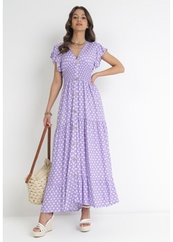Fioletowa Sukienka Maxi w Groszki z Szeroką Gumką w Pasie Khalsa ze sklepu Born2be Odzież w kategorii Sukienki - zdjęcie 157120454