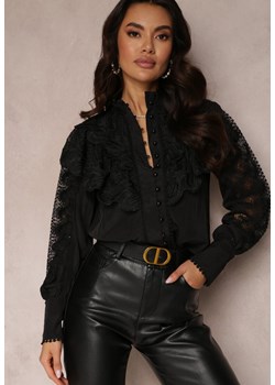 Czarna Koszula z Falbanką i Koronką Nido ze sklepu Renee odzież w kategorii Koszule damskie - zdjęcie 157124311